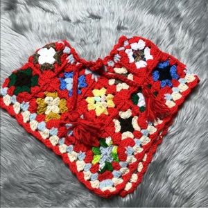 Vintage Handmade Multicolored Children’s Crochet Granny square Poncho